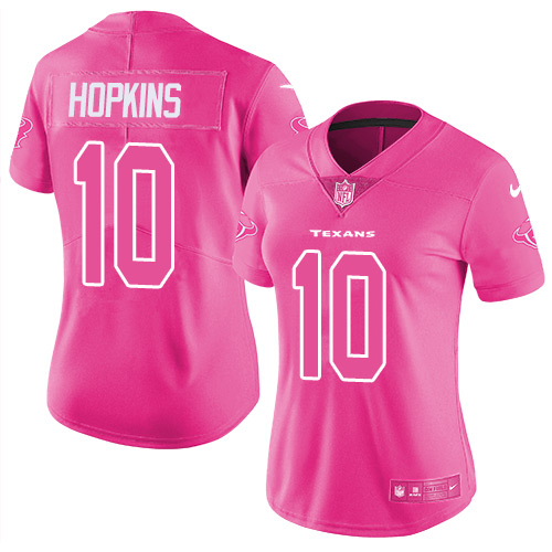 Nike Texans #10 DeAndre Hopkins Pink Women's Stitched NFL Limited Rush Fashion Jersey - Click Image to Close